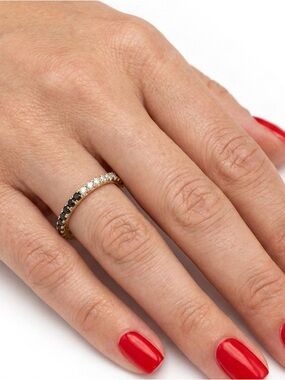 Solid 14k Rose Gold Black and White Diamond Pave Stackable Ring Fine Jewelry